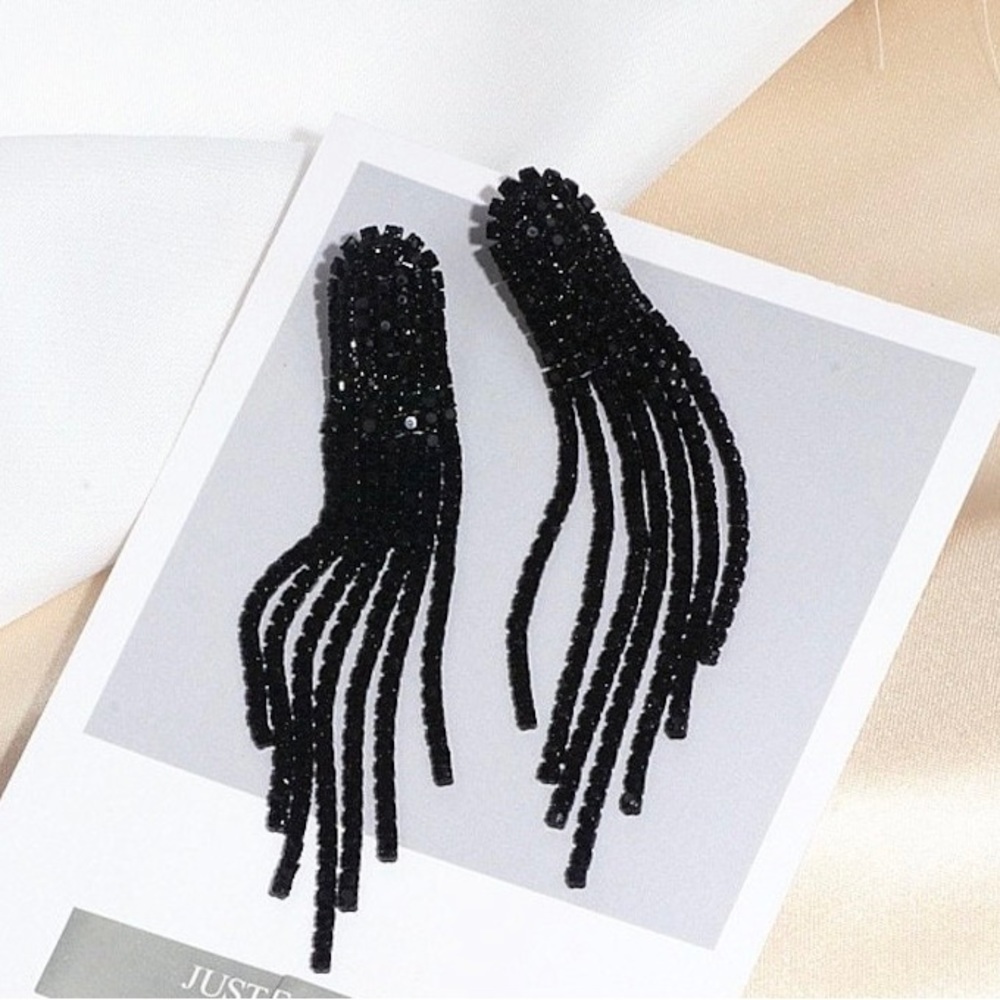 Black Earrings Drop Chandelier Fringe Tassel Earrings Halloween Costume